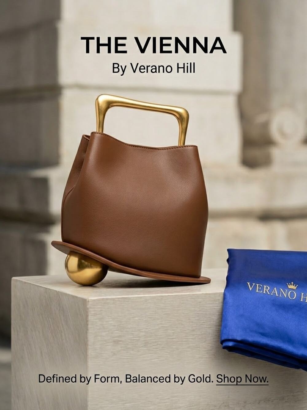 Verano Hill Vienna Handbag Caramel Brown Leather Ball Base Satchel